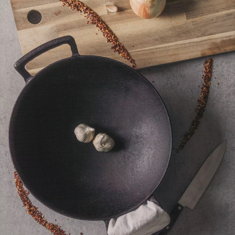 Backcountry Iron 14 inch Cast Iron Wok with Flat Base