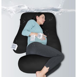 MOON PARK Pregnancy Pillows for Sleeping - U Shaped Full Body Maternity Pillow with Removable Cover - Support for Back, Legs, Belly, HIPS - 57 Inch - Black - Cooling Cover
