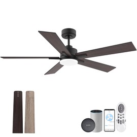 Lorpies 52” Smart Ceiling Fan with Lights Remote,Ultra Silent DC Motor,Control via Alexa Google Voice App Wifi,Outdoor Indoor Modern Ceiling Fans for Bedroom Patio Porch,Dimmable,Black Walnut Brown