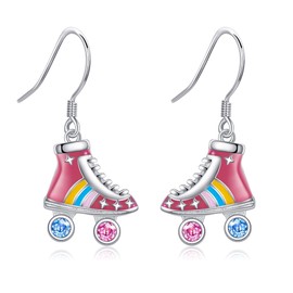 Roller Skating Earring Sterling Silver Colorful Roller Skating Dangle Earring for Women Roller Skating Jewelry for Roller Skate Lovers