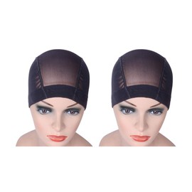 2 pcs/lot Black Mesh Cap for Wig Making Mesh Dome Wig Cap Stretchable Hairnets with Wide Elastic Band (L)
