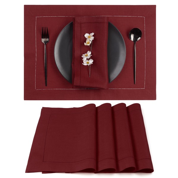 D'Moksha Homes Linen Placemats Set of 4-100% Pure Linen Dark