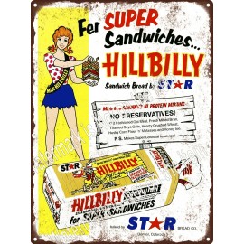 1971 Miss Hillbilly Bread woman Star Loaf Sandwich art Metal Sign 9x12" A499
