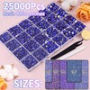 25000Pcs Resin Rhinestones with Tweezers for Crafting, Royal Blue Flatback