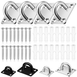 Mardatt 4 Pack M8 304 Stainless Steel Pad Eye Plate U Hooks, Marine Hardware Hook with Screws Anchors, Heavy Duty Ceiling Hooks Pad Eyes Plate, Silver