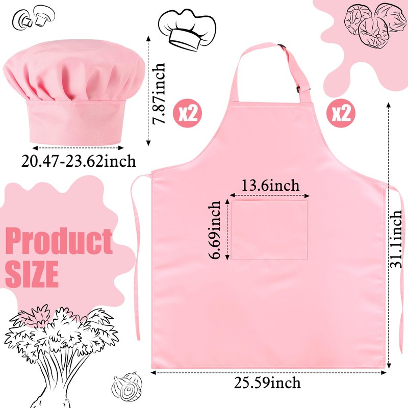 SATINIOR 2 Sets Chef Hats and Aprons with 2 Pockets