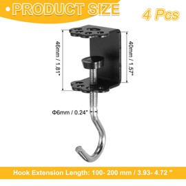 PATIKIL Desk Hook, 4Pcs Desk Mount Bag Holder Hook Cat Claws J Hooks for Hanging Bag Backpack Under Desk Clamp Purse Adjustable Headphone Table Closet Door Under Counter, Black