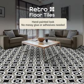 Retro Self Adhesive 12-Inch Vinyl Floor Tiles, 20 Tiles - 12" x 12", Onyx Star Pattern - Peel & Stick, DIY Flooring for Kitchen, Dining Room, Bedrooms & Bathrooms by Achim Home Decor, Black/Grey