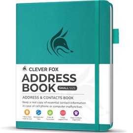 Clever Fox Address Book with alphabetic tabs – PU leather telephone and address book for keeping contacts safe, Contact Organizer Journal, Small Size (4.0″ x 5.5″), Hardcover, Turquoise