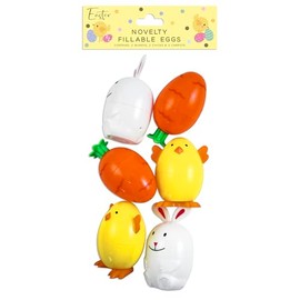 Eurowrap Easter Novelty Fillable Eggs Set with Bunny Chick and Carrot Designs – Reusable Plastic Egg Containers for Egg Hunts Children’s Easter Gifts and Party Activities