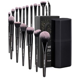 MAANGE 18Pcs Brochas de Maquillaje con Estuche Kit Alta Calidad Sintético Multifuncional S