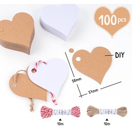 Pack of 200 Heart Kraft Paper Pendant Labels, Star Gift Tag and Jute String 20M, for Wedding Gifts for Crafts