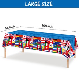 FuWeave 1 Pack International Flag Table Cover Patriotic Table Cloth World Country Flags Plastic Tablecloth for Festival Events Celebration Party Decorations Soccer Sports Beer Party, 108 x 54 Inch