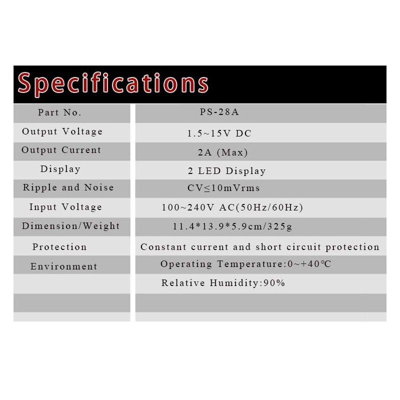 HYELEC Adjustable DC Power Supply, Continuously Adjustable 1.5V-15V Max 2A,
