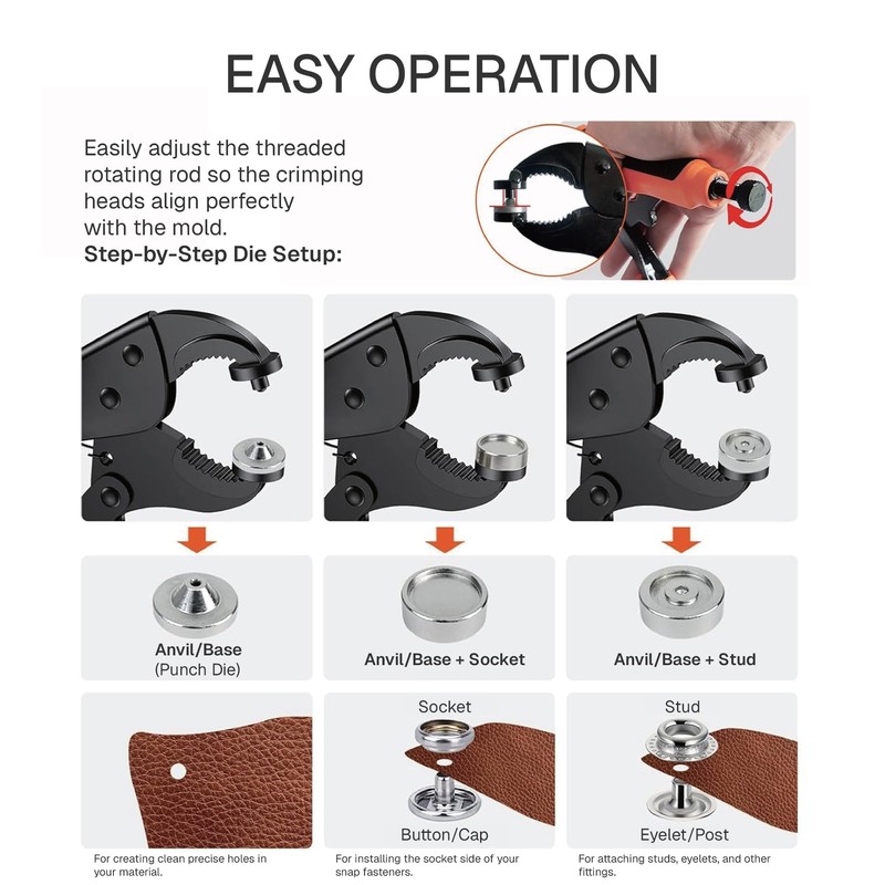 CRAFTMEMORE - Kit de cierre a presión resistente, herramienta ajustable