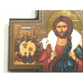Jesus Good Shepherd Cross Shaped Gold/Silver Metallic Picture Hanging Icon Style 6" x 6" Religious Gift