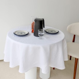 Simple&Opulence Textured Tablecloth 100% Linen Table Cloth, Kitchen Dinning Tabletop Decoration,for Outdoor and Indoor Use(Round White,60")