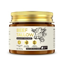 Sarga de ternera y bálsamo de miel – Sarga de res para piel con hierba alimentada con hierba batida y miel cruda orgánica, hidratante facial y corporal para piel áspera seca y agrietada, uso diario bálsamo nutritivo para cuidado nutritivo (2 onzas)