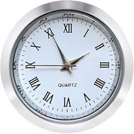 HILLHOME Mini Clock Insert 1 7/16 inch (37 mm) Round Quartz Movement Miniature Clock White Face Roman Numerals Fit 35 mm Diameter Hole (Silver)