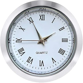HILLHOME Mini Clock Insert 1 7/16 inch (37 mm) Round Quartz Movement Miniature Clock White Face Roman Numerals Fit 35 mm Diameter Hole (Silver)