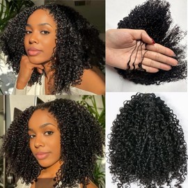 Knotless Pre-Separated Crochet Hair Extensions Kinky Curly 100% Human Hair Feather Crochet Braid Afro Kinky Curly Hair Extensions Natural Color 18Inch 120g