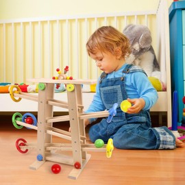 Wooden Wooden Race Track Toddler Toys for 1-3, Wood Car Ramp Racer Toy Vehicle Set with 4 Balls & 5 Race Tracks, Great Educational Montessori Toys for Kids Boys Girls