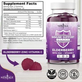 NEW AGE Immune System Support Gummies - Sambucus Black Elderberry Gummies with Vitamin C and Zinc (180 Count (Pack of 3))
