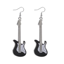 Caiyao Fashion Punk Metal Black White Music Bass Electric Guitar Dangle Drop Earrings for Women Chic Rock Music Lovers Teacher Singer Hypoallergenic-black