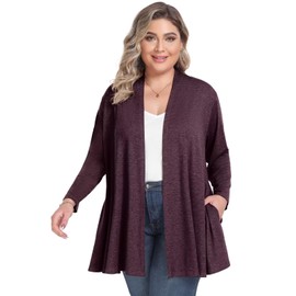 BELAROI Plus Size Cardigan Lightweight Cardigan Sweaters for Women Casual Open Front 3/4 Sleeve Soft Drape Cardigan Duster Cover Up (2X, Maroon)