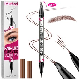 iMethod Curved Eyebrow Pen - Microblading, Liquid,  2-in-1 Dual-Ended with Micro-Fork-Tip Applicator, Waterproof and Long Lasting Makeup Cosmetic:_07 Reddish Brown 