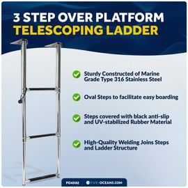 Five Oceans 3-Step Telescoping Boat Ladder - Over Platform, Stainless Steel for Pontoon, Fishing, Bass, Sport & Sailboats - FO4502