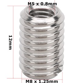 10 Pieces Threaded Insert Reducing Nut Female Thread M5 x 0.8mm Male Thread M8 x 1.25mm Length 12mm Stainless Steel Thread Reducer Nut Fixing Hardware for Furniture Projects