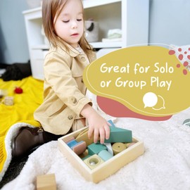 OmaOmaOma Blocks Wooden Activity - Wooden Baby Blocks, Educational Shapes, Stacking Blocks Ideal for Gifts for Toddlers and Kids Ages 1+ Year Old