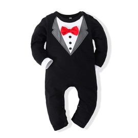 Kimocat Baby Boy Romper Tuxedo Jumpsuit Gentleman One-Piece Button-Down Bowtie Wedding Suit Bodysuit 0-6 Months
