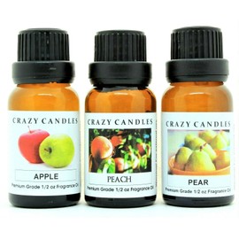 3 Bottles Set, 1 Apple, 1 Peach, 1 Pear 1/2 Fl Oz Each (15ml) Premium Grade Scented Fragrance Oils by Crazy Candles