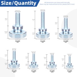 Glarks 65pcs M3 M4 M5 M6 M8 Knurled Thumb Screws, Fully Threaded Thumb Screw Bolts, Flat Knurled Head Thumb Screws Bolts, Shoulder Grip Knobs Fasteners for Electronic, Mechanical