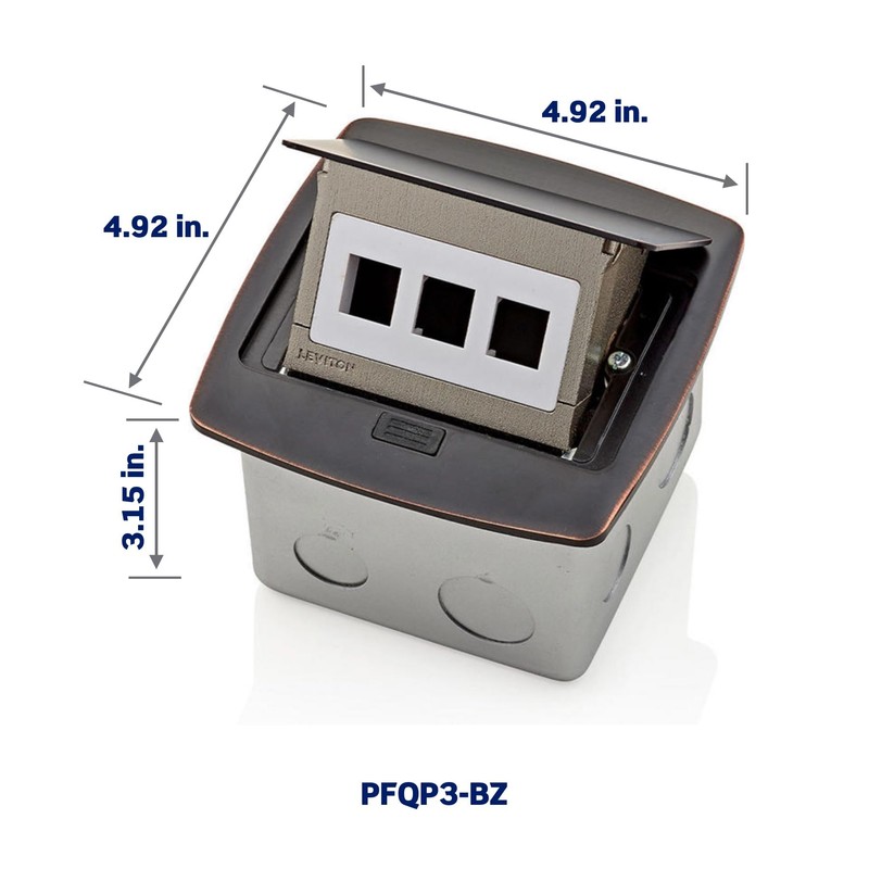 Leviton Pop-Up Floor Box with 3-Port QuickPort Insert, PFQP3-BZ, Bronze