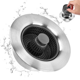 3 in 1 Kitchen Sink Drain Strainer, Sink Bounce Core Drain Strainer with 2 Inner Basket, Stainless Steel Sink Stopper, Water Storage/Drainage/Strainer, Magic Drain Magic Sink Stopper