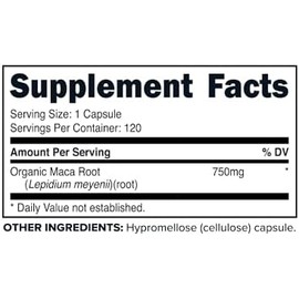 Primaforce Cápsulas De Raíz De Maca Orgánica (750 Mg) (120 Caps) Sin Ogm, Sin Gluten