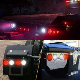 4x 4-inch 16LED Round Truck Tail Stop Turn Brake Lights Red&White For Peterbilt