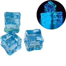Glow in The Dark Ice Cubes (20-Pack) - 0.7" Acrylic Reusable Decorative Ice Cubes with Sparkles, Blue & White Mix for Drinks, Parties, Pool & Home Decor