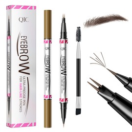 Dual-Ended Eyebrow Pencil - Waterproof, Ultra Fine With Two Micro-Fork Tip Liquid Brow Pen - Smudgeproof With Brush for Natural Looking Defined Eyebrows (#03, Dark Brown)