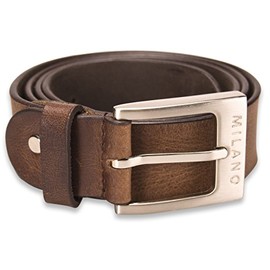 Milano Slim Mens Full Grain Leather Belt - 1" (25mm) - Black and Brown # ML-2900 - Brown, Large
