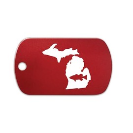 Michigan Bass Aluminum Keychain GI Dog Tag state shaped largemouth fishing fish mi - Red