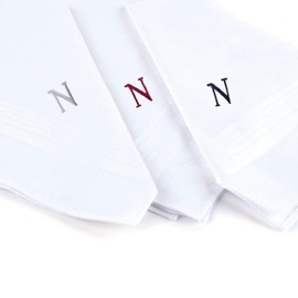 Initial Handkerchief for Men, Monogrammed Boxed 3 Piece Set,100% Cotton, N Initial-, One Size