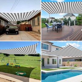 E&K Sunrise 16' x 20' Sun Shade Sail Rectangle Canopy Shade Cover UV Block for Patio Backyard Garden Outdoor (Gray White Stripe)