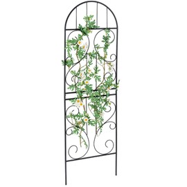 MyGift Decorative Deluxe Garden Trellis, Vintage Pattern Design Matte Black Metal Wire Outdoor Climbing Plant Trellis for Ivy, Roses, and Vines