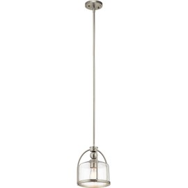 Kichler 42798NI Mini Pendant, 1-Light 75 Watts, Brushed Nickel