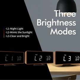 SCOAGE Wooden Digital Alarm Clock with Bluetooth Speaker Temperature Date Smart Electric Digital Bedside Clocks Night Light Table Snooze Large Display Alarm Clock Decor for Desk Bedroom Kid' s Room