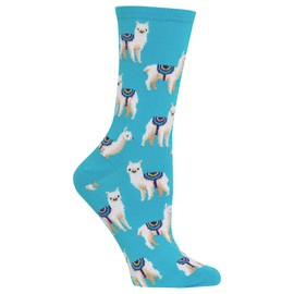 Hot Sox Womens Funny Animal Crew - 1 Pair Pack Cool & Cute Wordplay Novelty Gifts Casual Sock, Llamas (Light Blue), 4-10 US